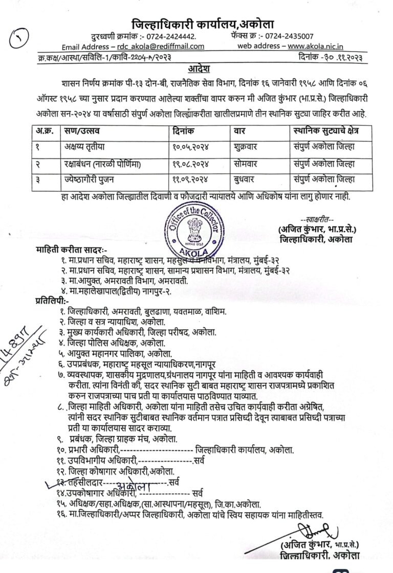 उद्या शासकीय कार्यालयांना अक्षय तृतीयेची सुट्टी : सलग तीन दिवस शासकीय कार्यालय कुलुप बंद